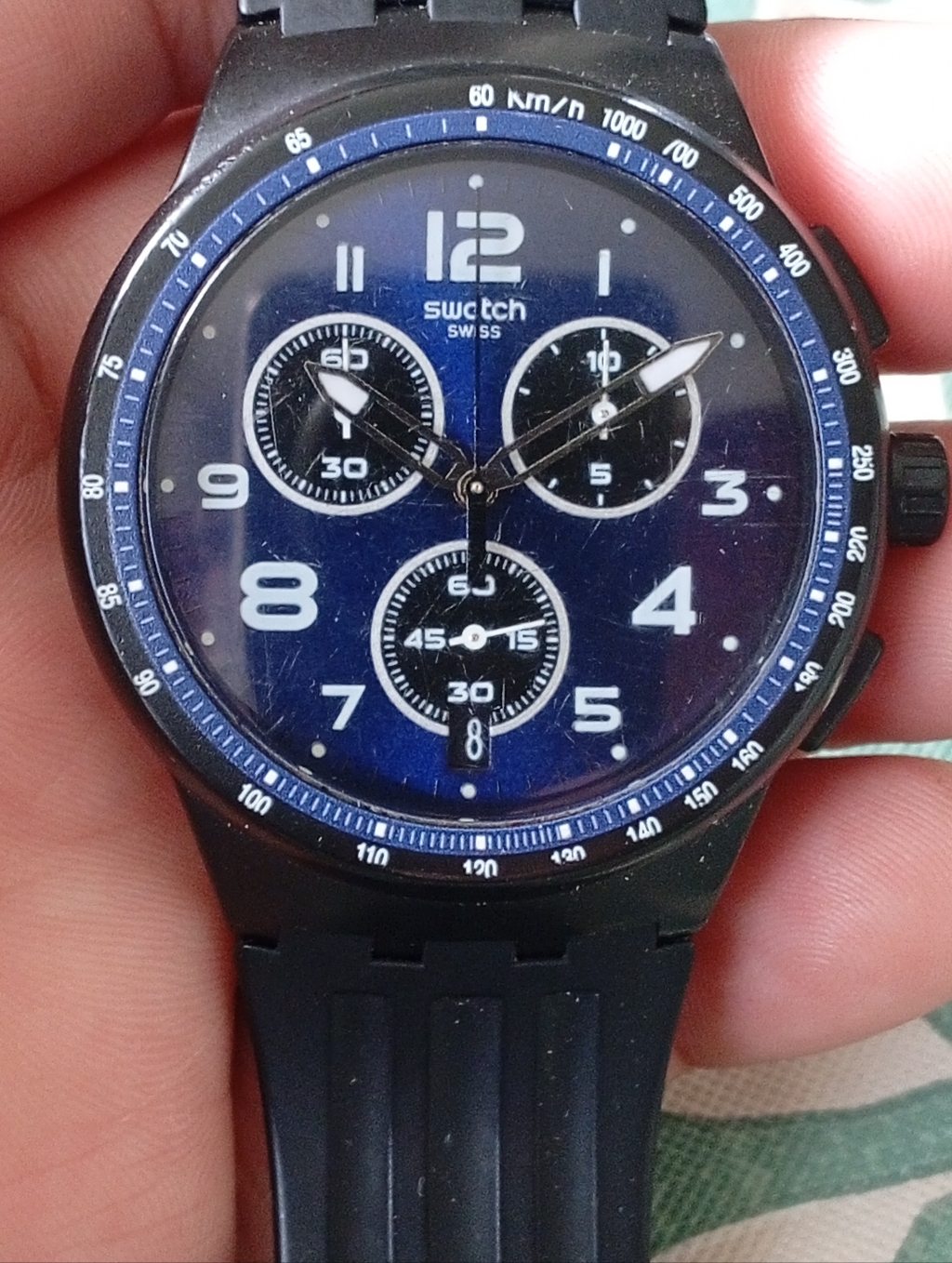 Swatch Mens Blue Dial Chronograph Watch